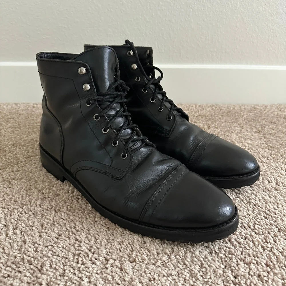 Thursday Boot Co Captain Boots Men 12.5 Black Leather Lace Up Cap Toe